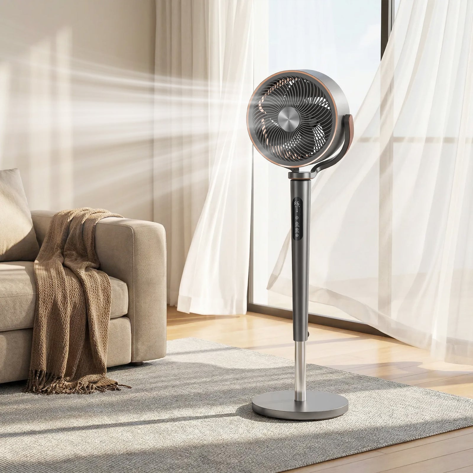 20db Silent Standing Fan, Oscillating Fan With 12 Speeds | Grey