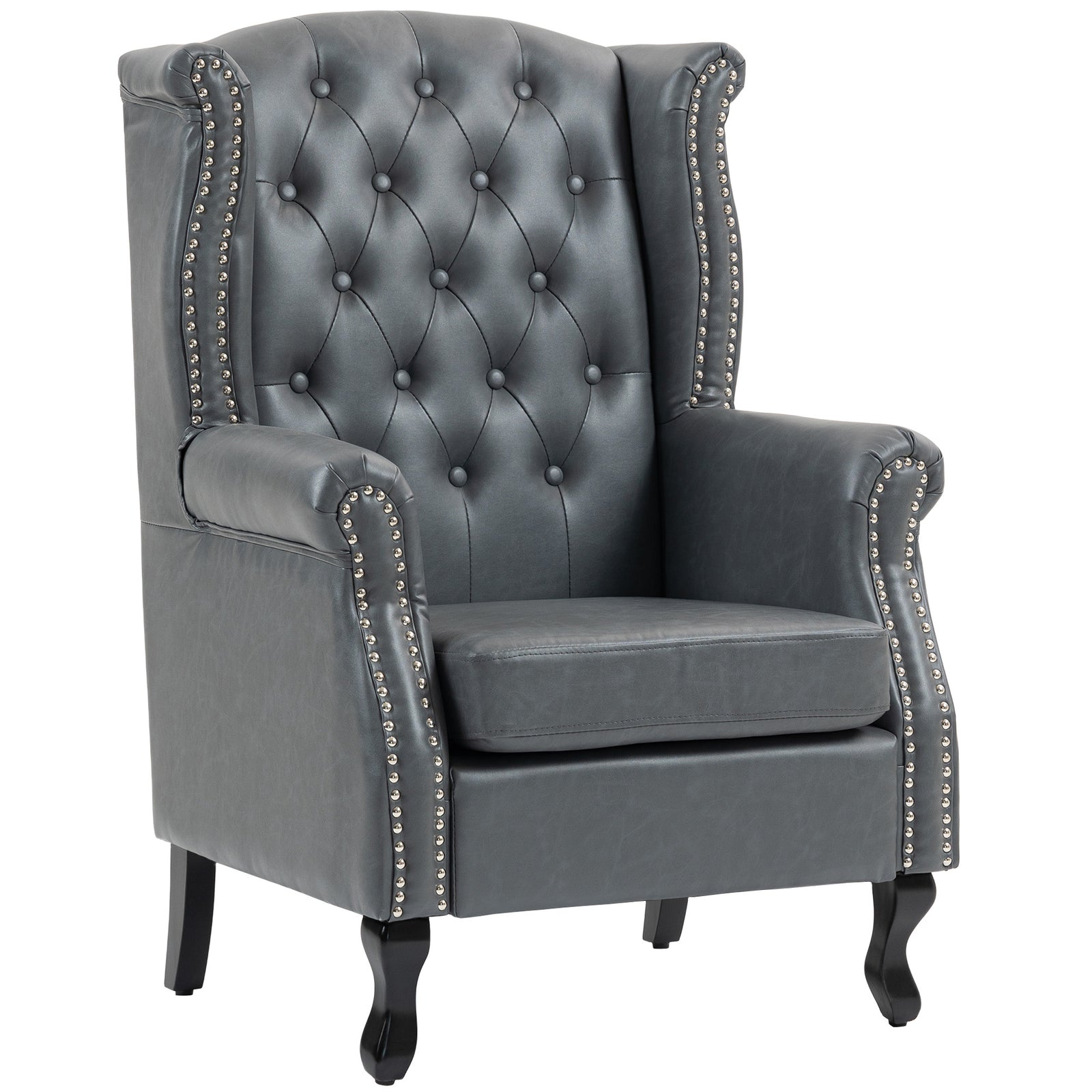 Chesterfield-style Wing Back Armchair Tufted Accent Chair Grey