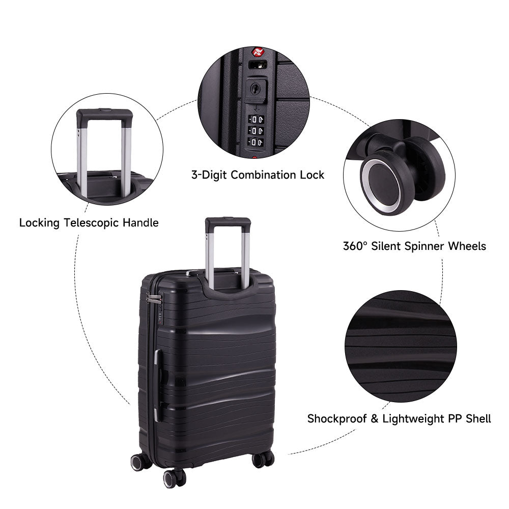 4pcs Lockable Travel Suitcase Set | Black