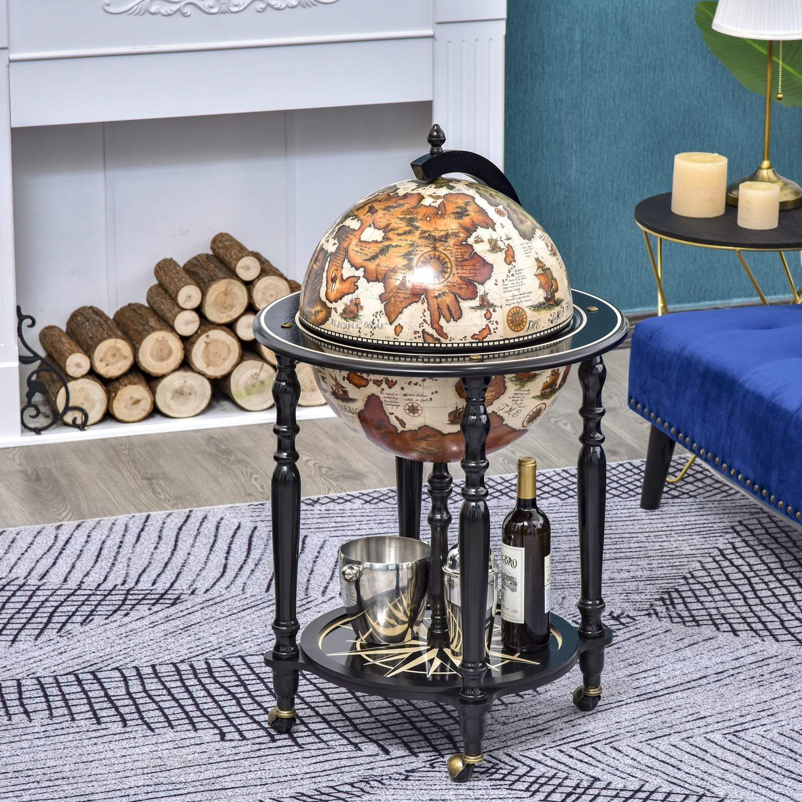 Globe Drinks Cabinet, Wood Frame