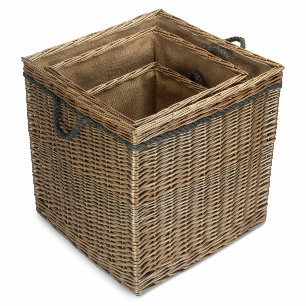 Antique Wash Square Storage Log Basket | Set-of-3 | Brown