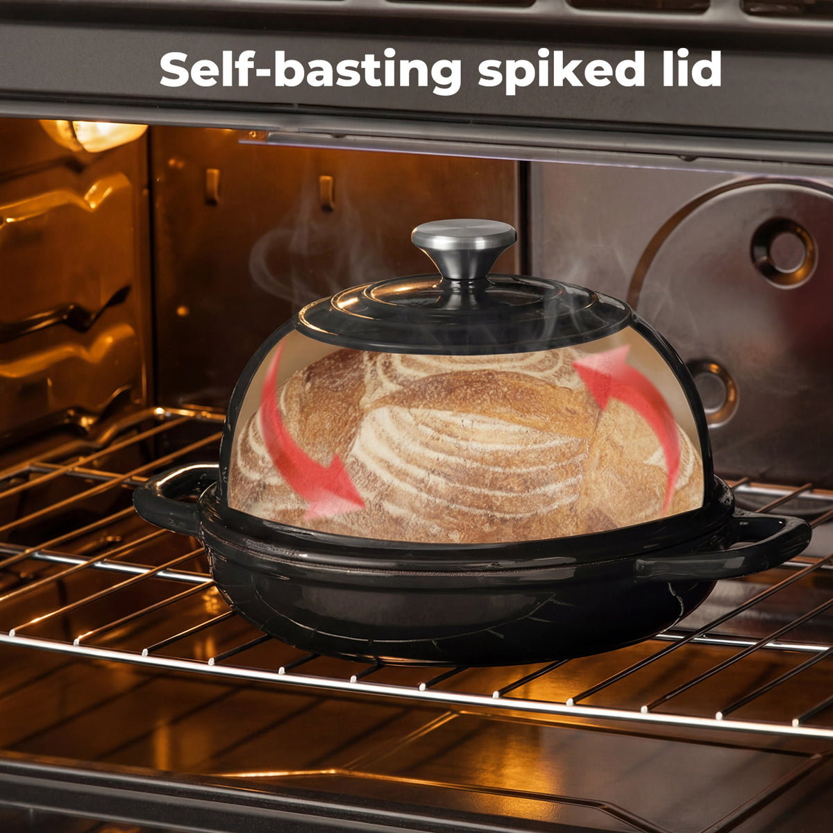 Cast Iron Enamelled Dutch Oven Bread Baking Pot Casserole Dish Round 24cm | Black