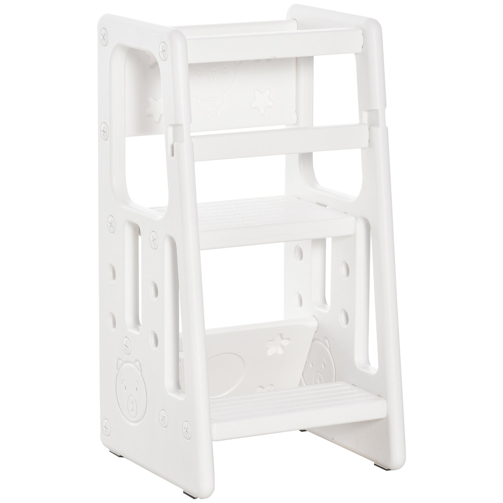 Step Stool, Adjustable Standing Platform, Toddler Kitchen Stool | White