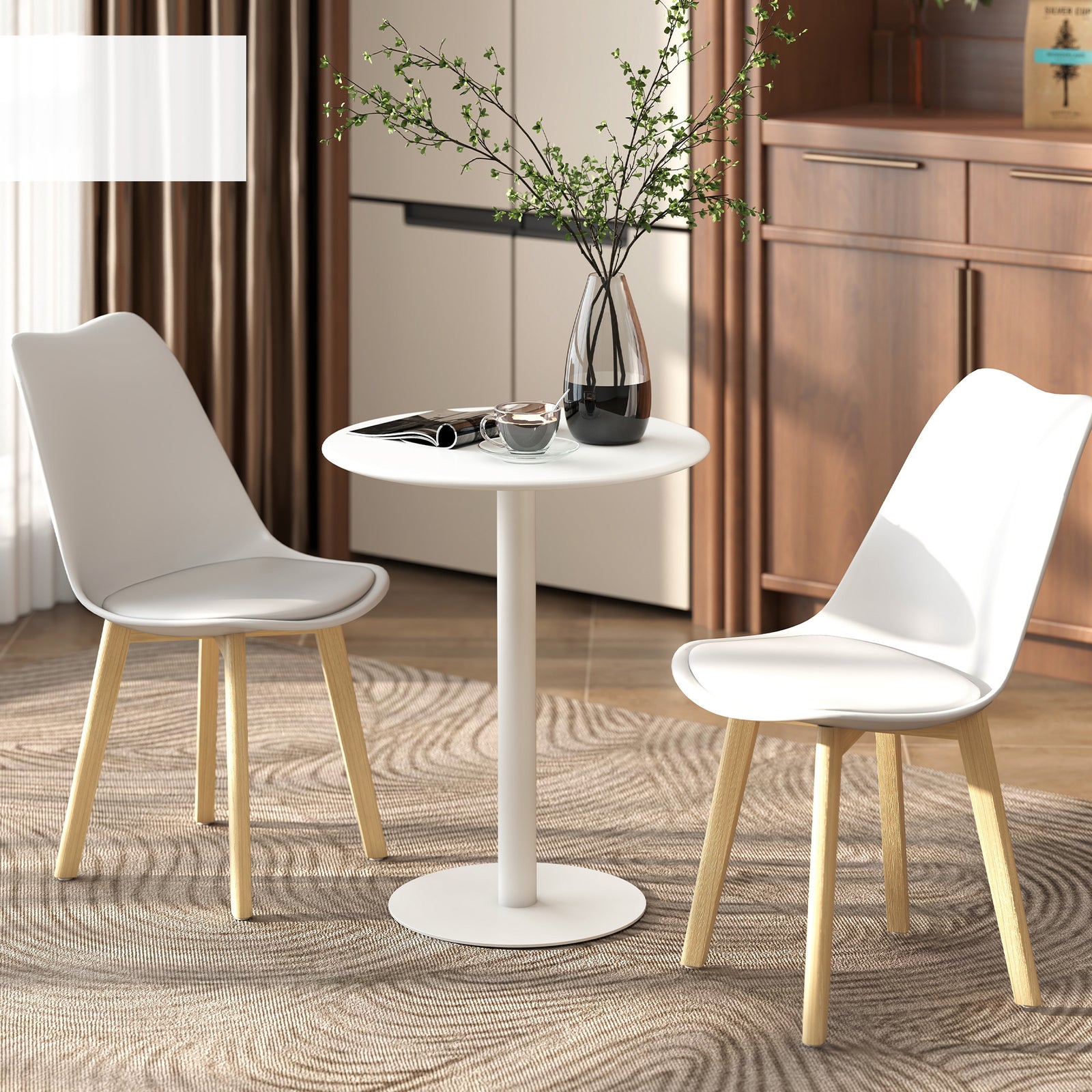 Dining Table, 60 Cm Round Kitchen Table For 2 With Steel Base | White