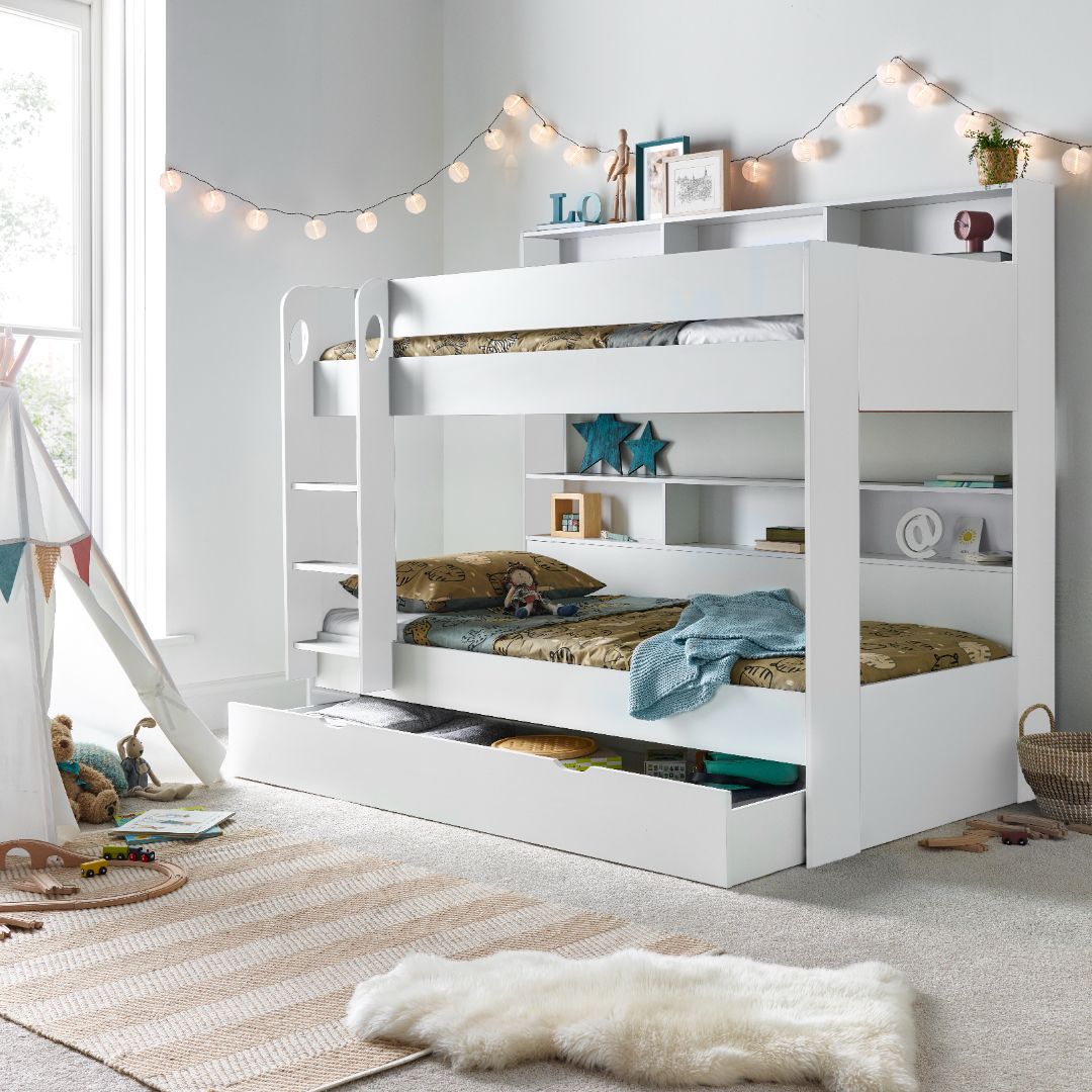 Olly Storage Bunk Bed Without Drawer With Spring Mattresses | Single | White