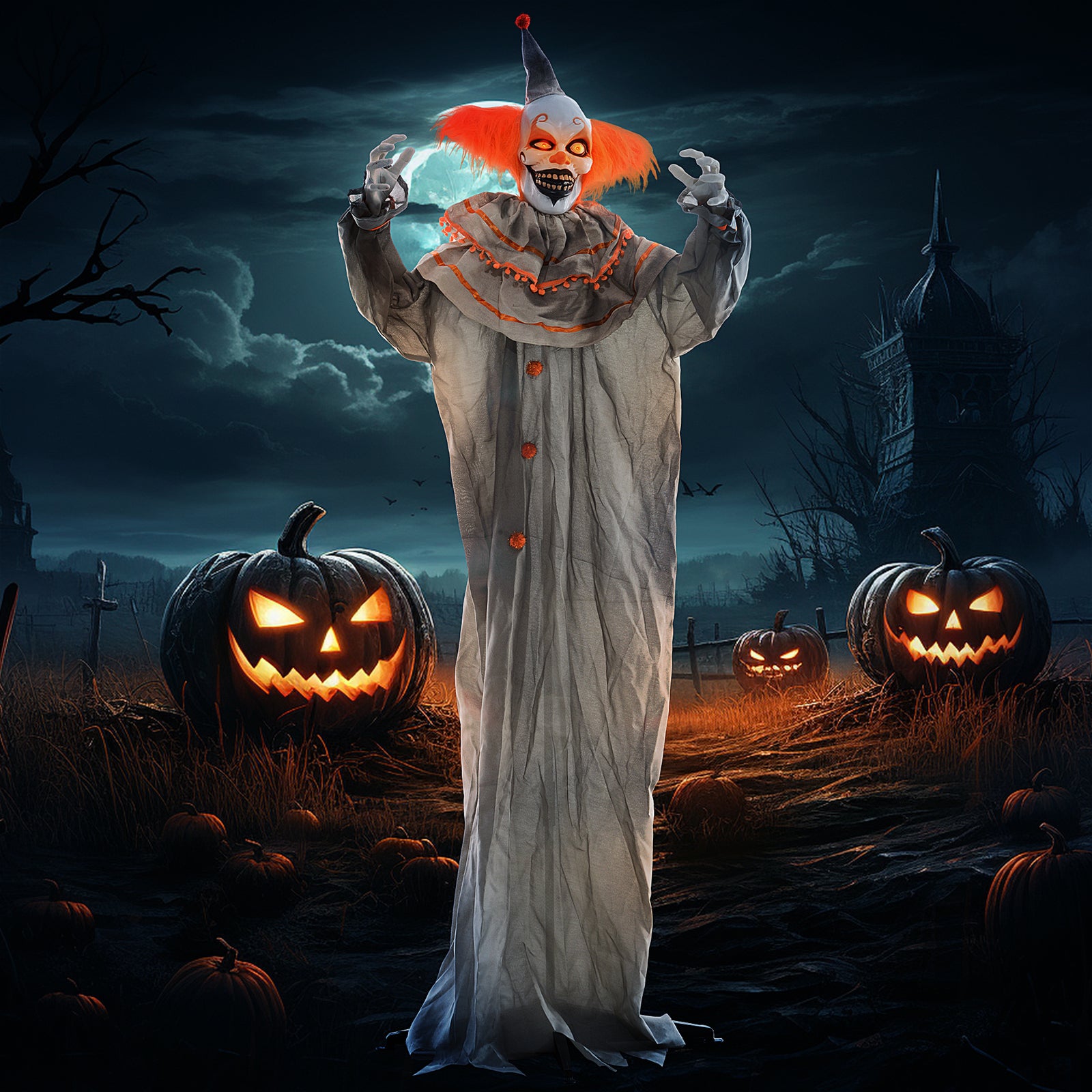 Halloween Clown Animatronic Prop With Light Up Eyes, For Indoor Outdoor