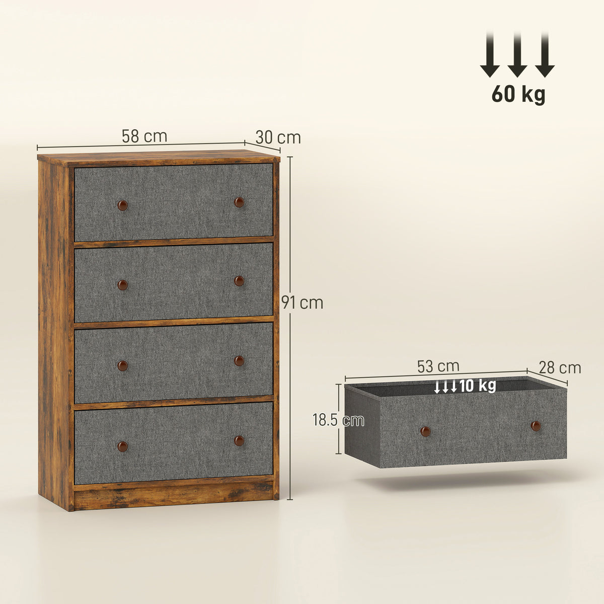 HOMCOM Chest Of Drawers, 4 Drawer Dresser For Bedroom