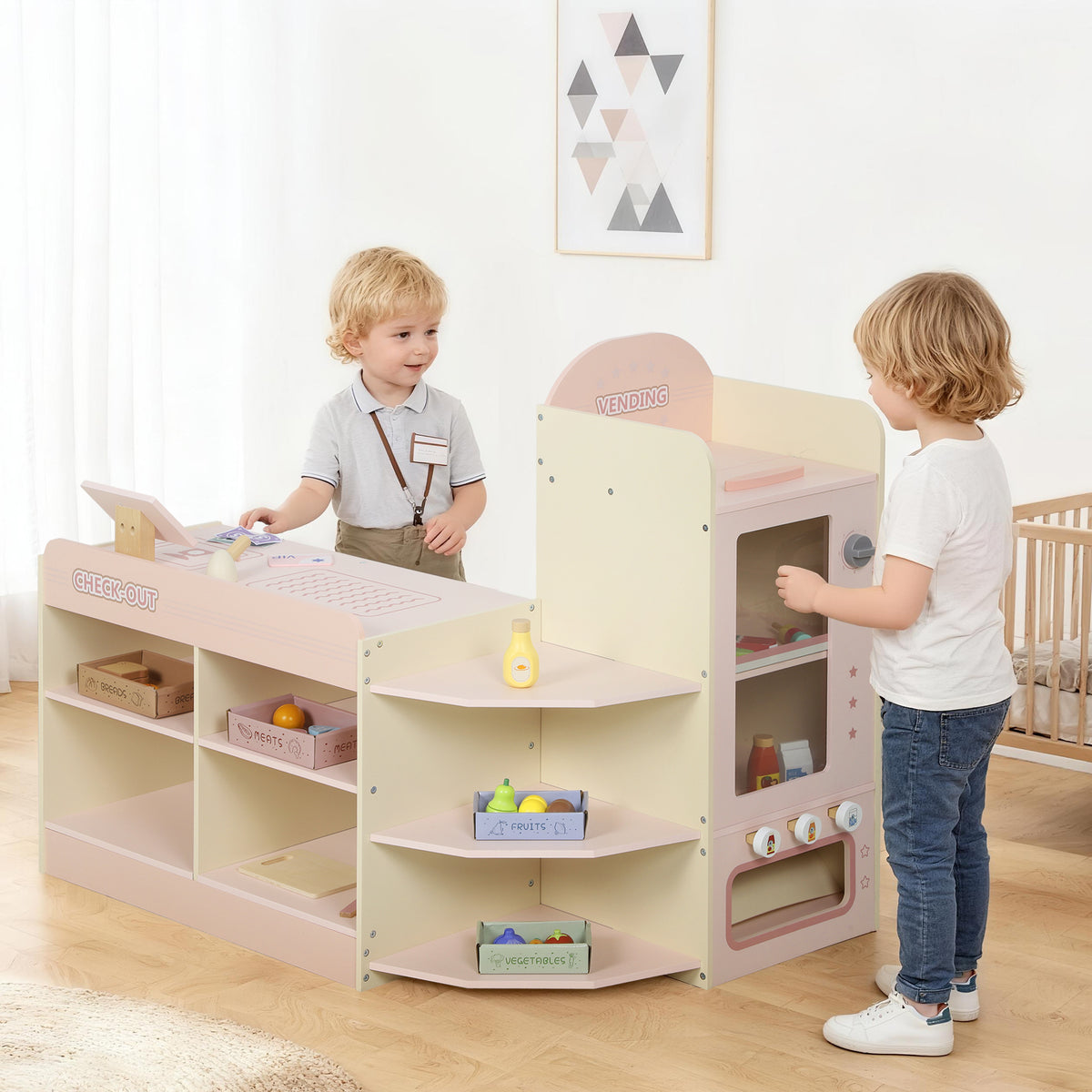 AIYAPLAY Kids Grocery Store, Pretend Play Shop With Cash Register, Pink