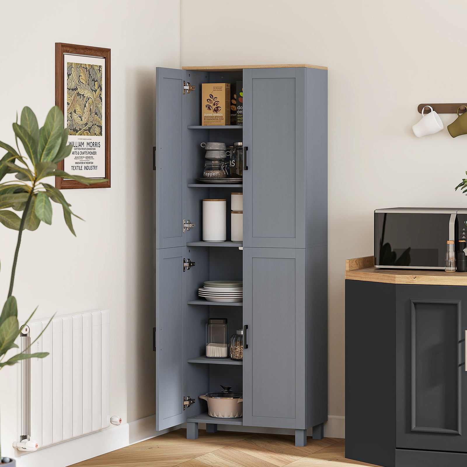 Modern Kitchen Cupboard Storage Cabinet With 4 Shelves | Grey