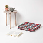 Cotton Tartan Check Floor Cushion | 40cm x 40cm | Grey & Red