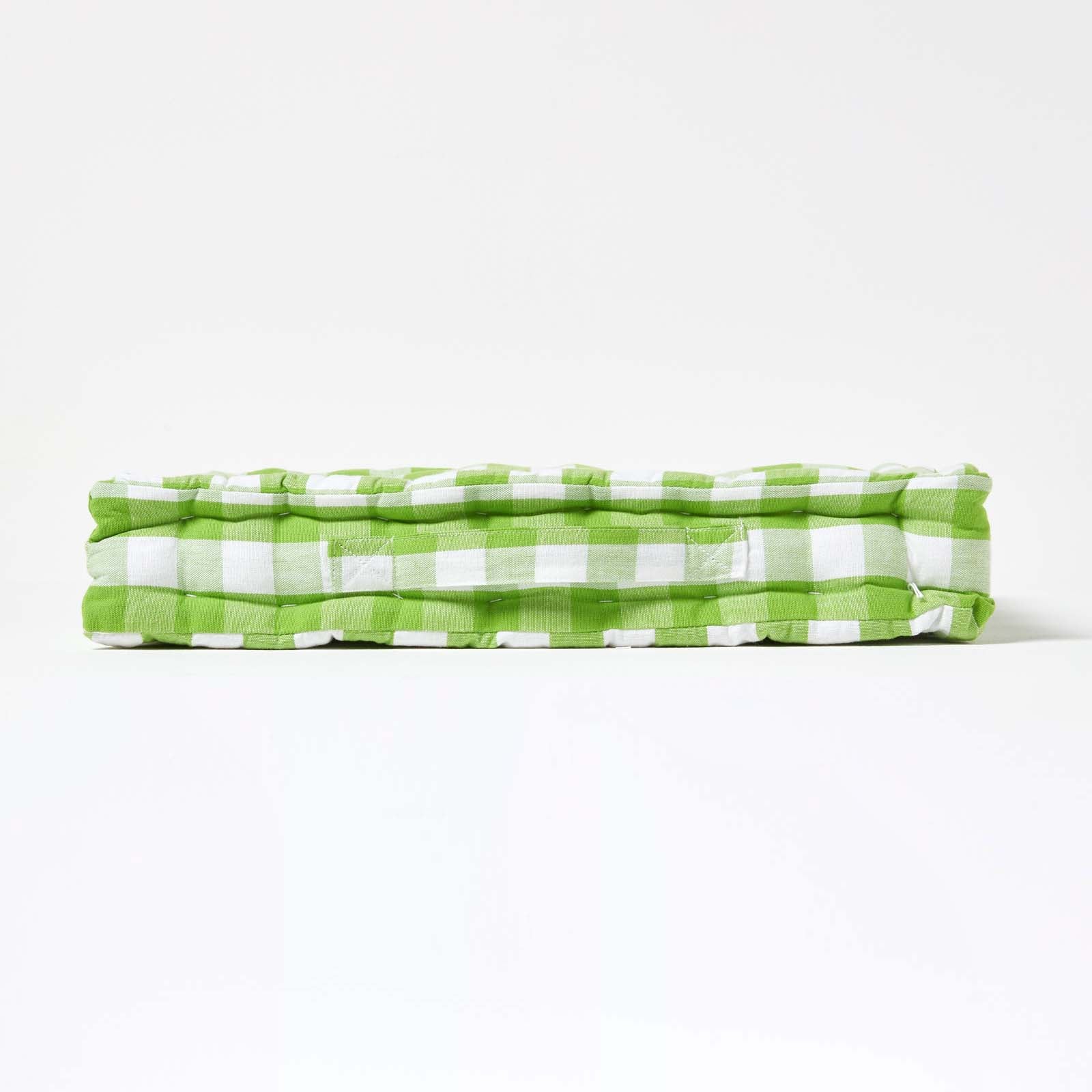 Block Check Cotton Gingham Floor Cushion | 50cm x 50cm | Green