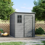 6 X 6ft Outdoor Storage Shed With Pent Roof, Pp Plastic Garden Shed With Window & Vent,  Waterproof Uv-resistant Tool Storage In Dark Grey Woodgrain