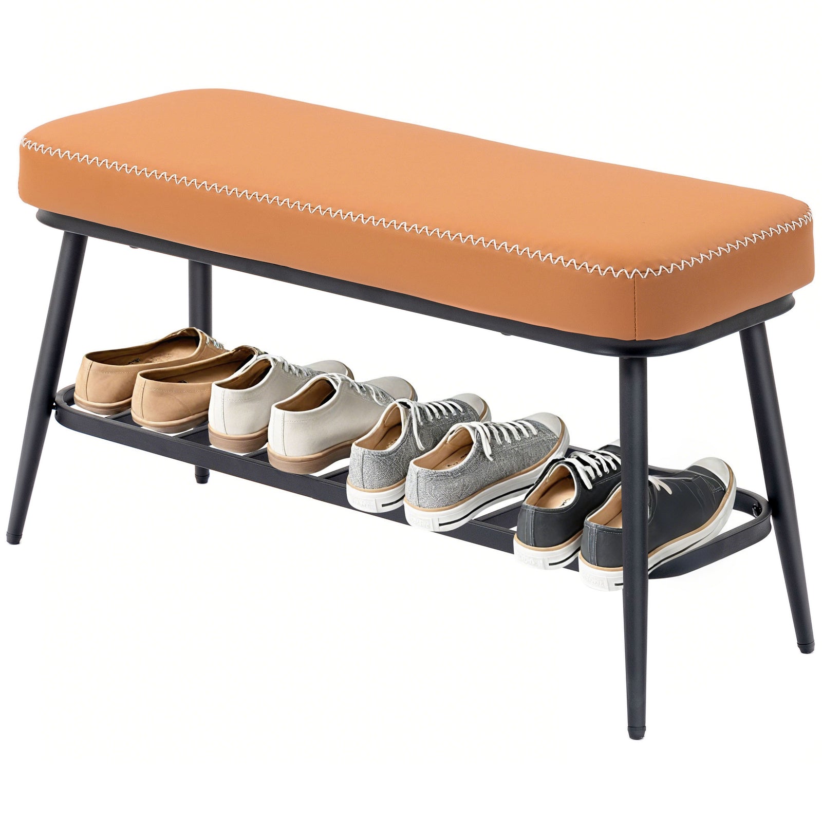 Shoe Bench, Pu Leather Shoe Storage Bench For Entryway | Brown