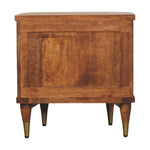 Solid Wood Ribbed Bedside With Brass Accents, 2 Drawers, Light Brown