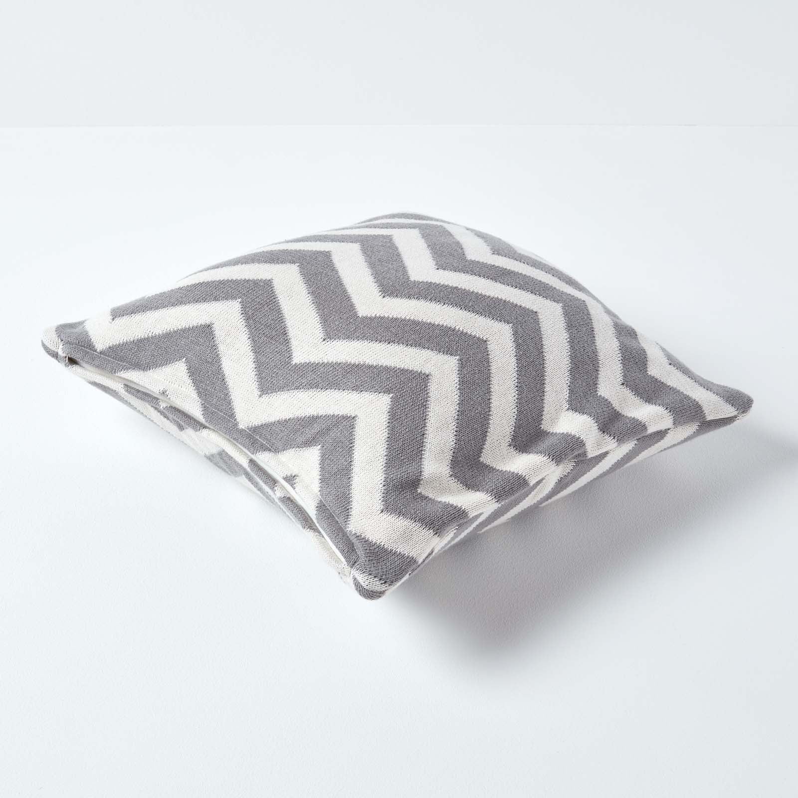 Geometric Cotton Knitted Cushion Cover | 45cm x 45cm | Grey & White