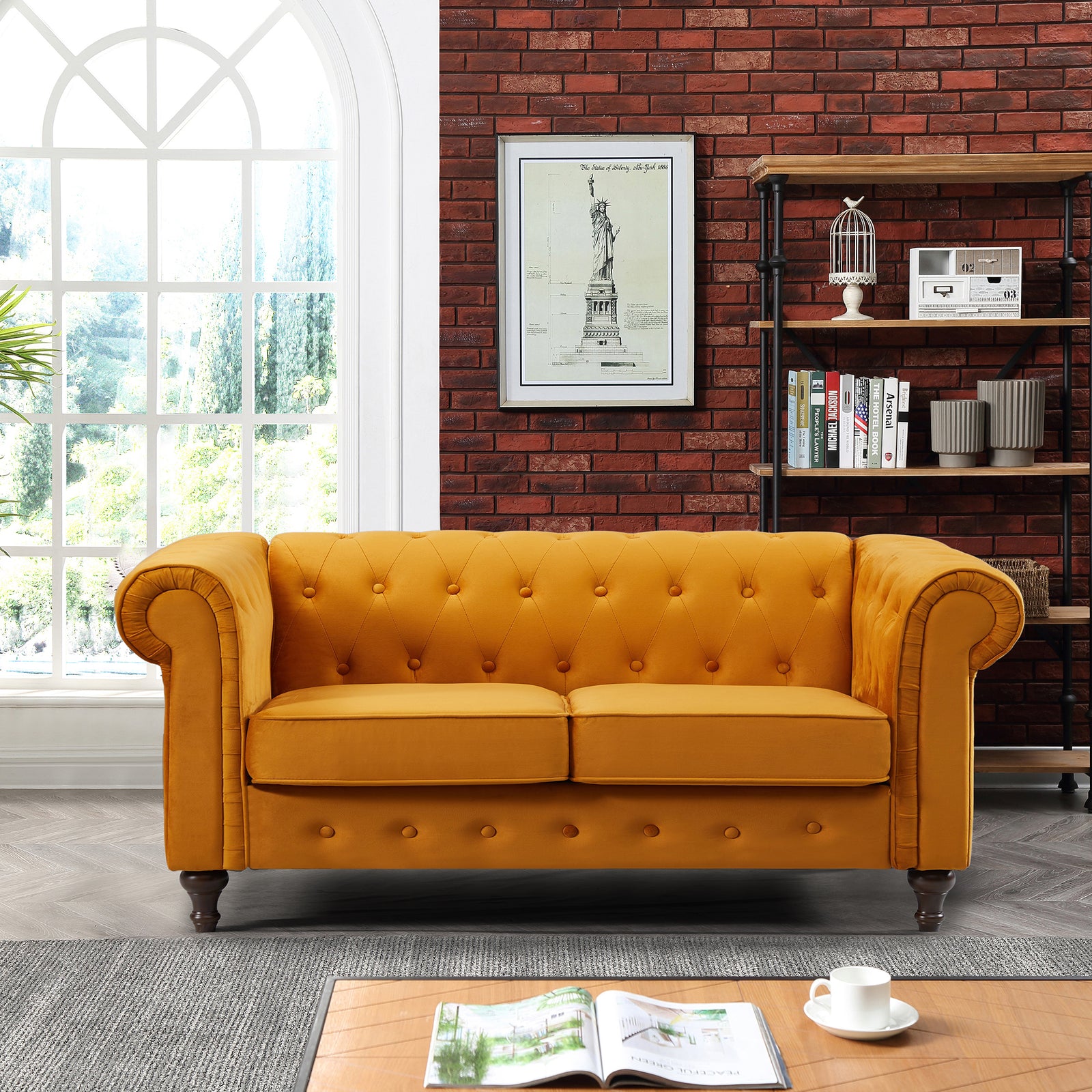 Pelham 158cm Wide Velvet Fabric 2 Seat Chesterfield Sofa | 2 | Orange