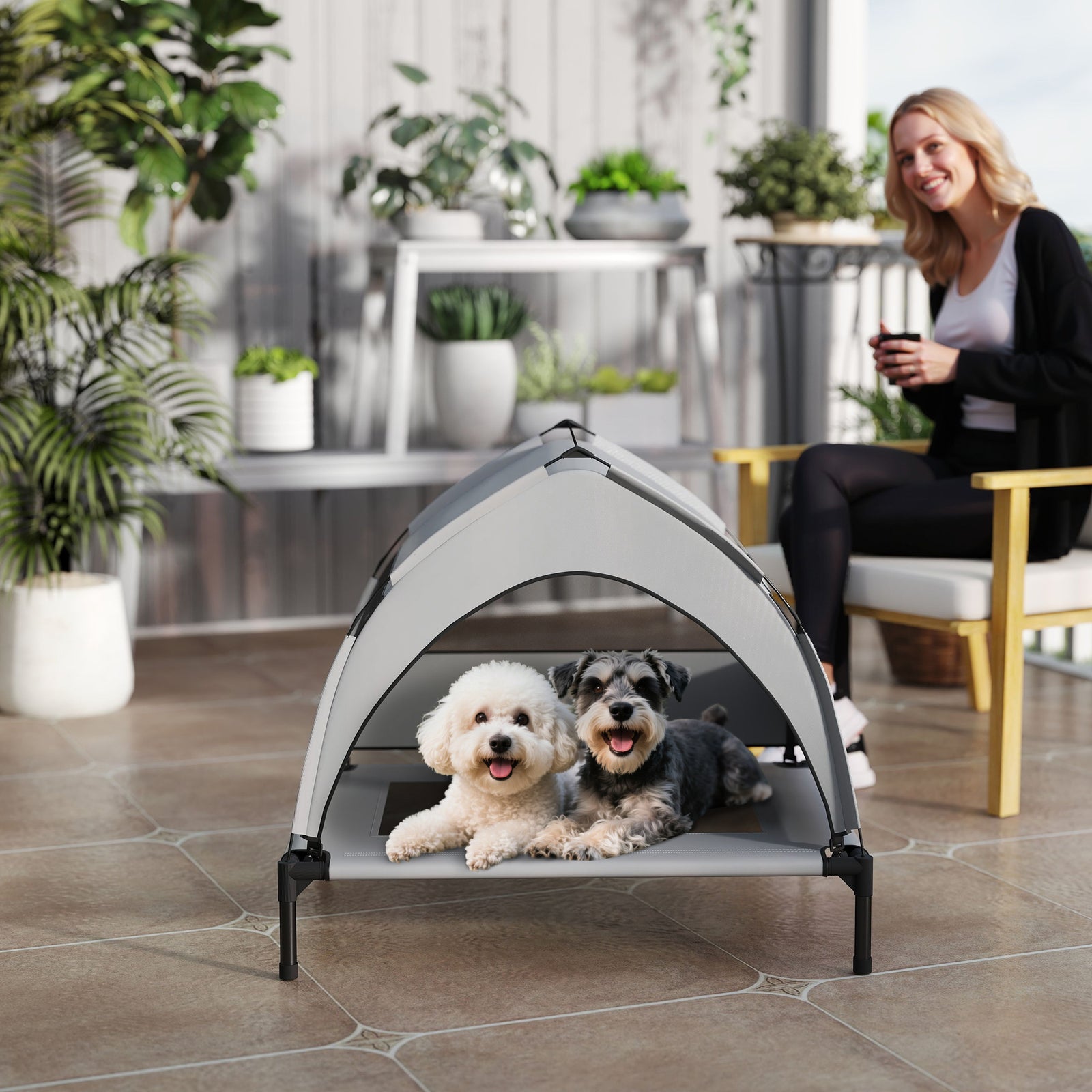 Portable Elevated Dog Bed With Removable Canopy, 76 X 61 X 70 Cm