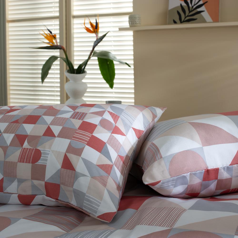 Simple Shapes 200 Thread Count Cotton Rich Reversible Duvet Cover Set | Single | Pink