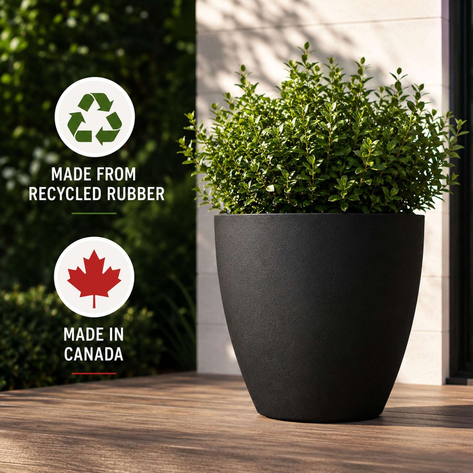 36cm Tall Round Plain Black Rubber Planters - Indoor Outdoor Planter | Set-of-1
