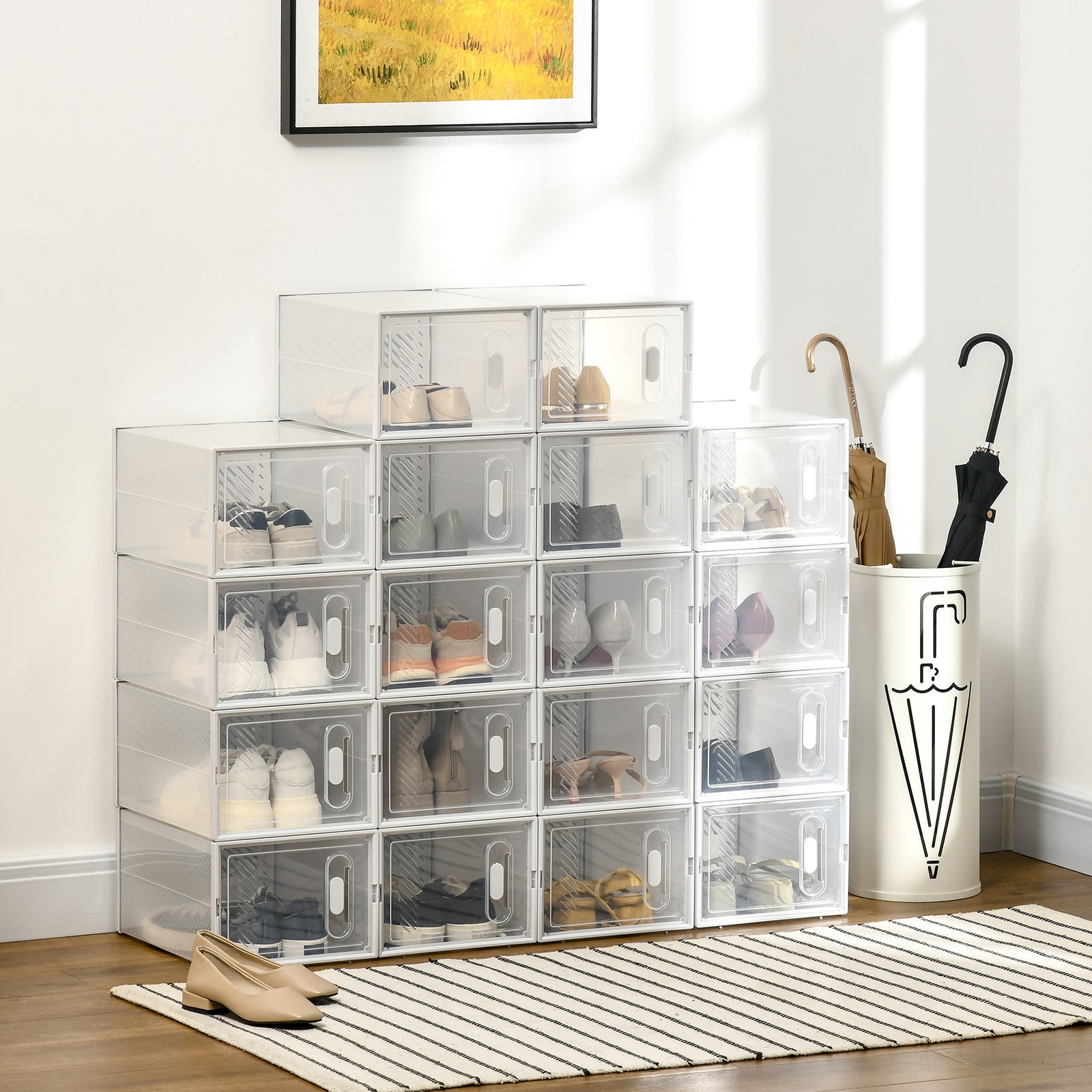 18pcs Stackable Plastic Shoe Storage Box Uk/eu Size 8.5/12 | Medium | White