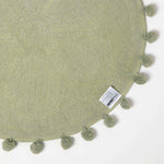 Floral Tufted Round Bathmat With Pom Poms | 60cm | Sage Green