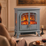 Free Standing Electric Fireplace Stove Led Fire Flame Effect | Grey