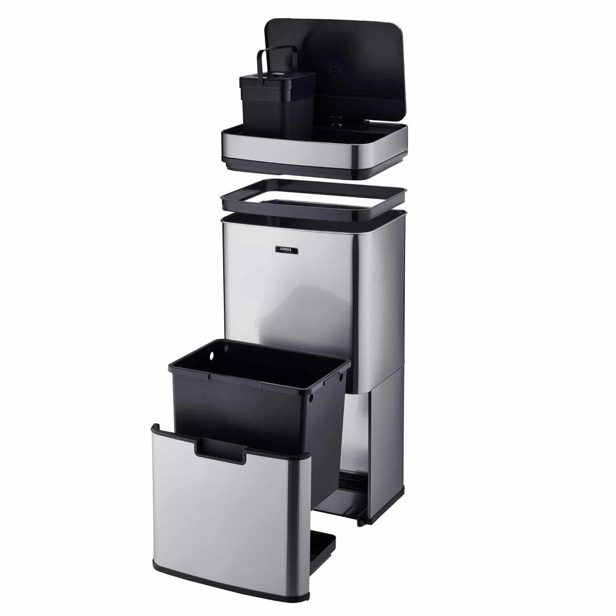 75l Sensor Recycling Bin With Food Caddy & 25 Bin Biodegradable Bags | 75L | Silver