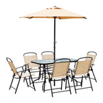 8 Pieces Dining Set Foldable Chair Table Parasol