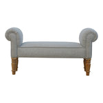 Solid Wood Grey Tweed Bench With Turned Feet