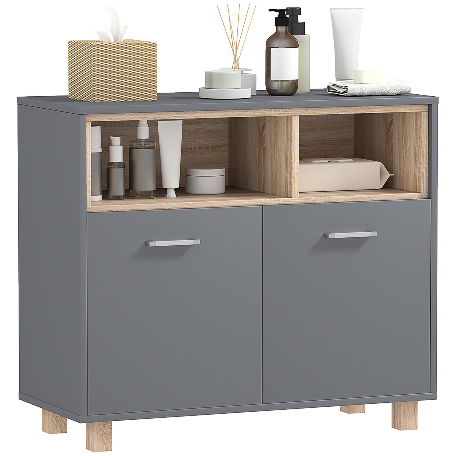 Bathroom Storage Cabinet Open Compartments Double Doors