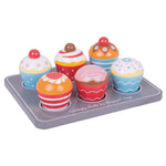 Tray Of 6 Wooden Muffins, Pretend Play Toys