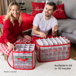 Decoration Storage Cube With 64 Ornament Dividers And Handles | Red