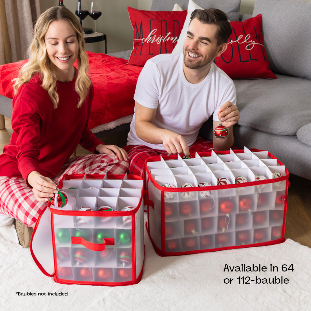 Decoration Storage Cube With 64 Ornament Dividers And Handles | Red