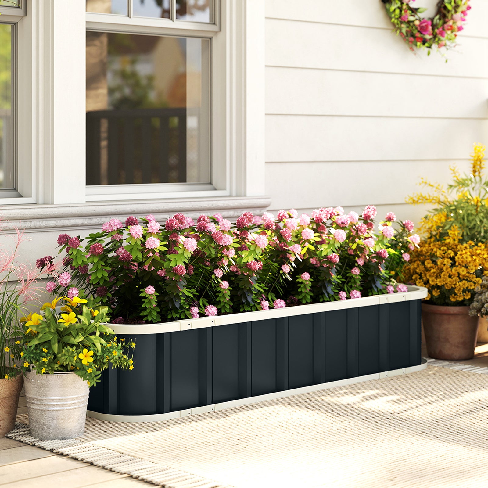Galvanised Raised Garden Bed With Gloves | M | Dark Grey