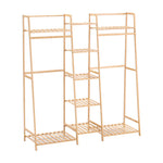 Bamboo Trapezoid Clothing Rack With 5-tier Storage Shelves Multi-functional Clothes Hanging Rack Stand | Natural
