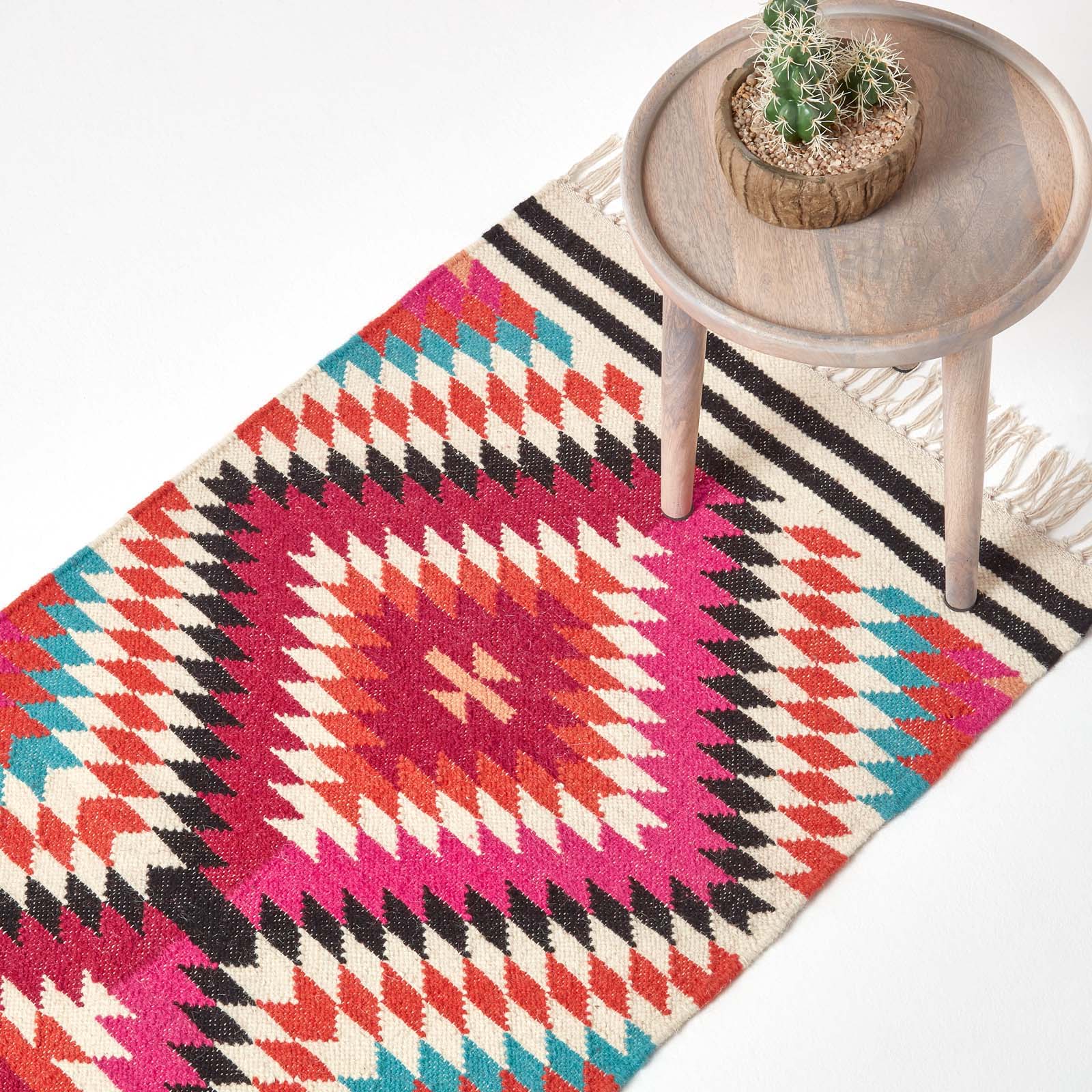Manila Handwoven Diamond Kilim Wool Rug | 200cm | Orange & Black