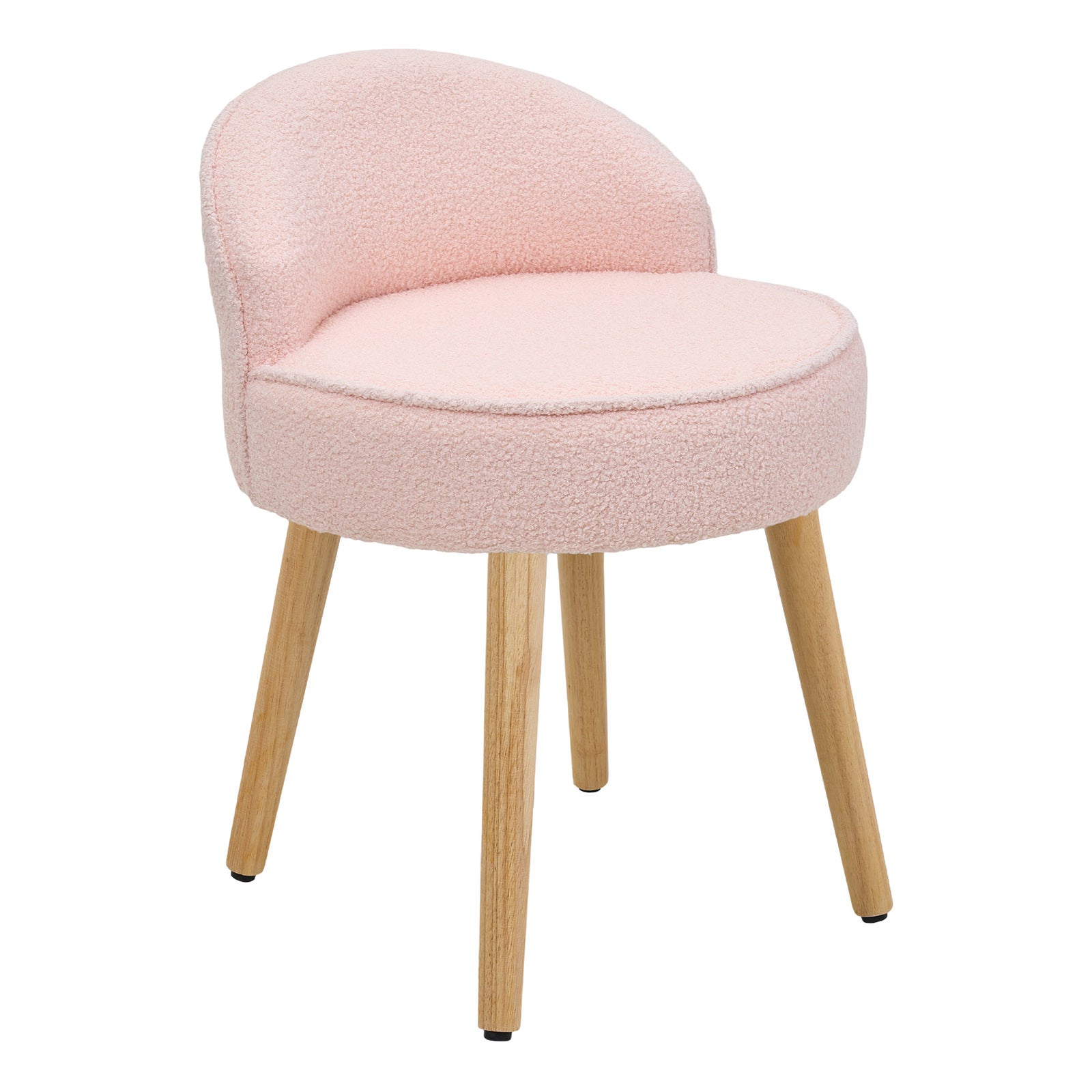 Teddy Fleece Dressing Table Stool With Rubberwood Legs | Pink
