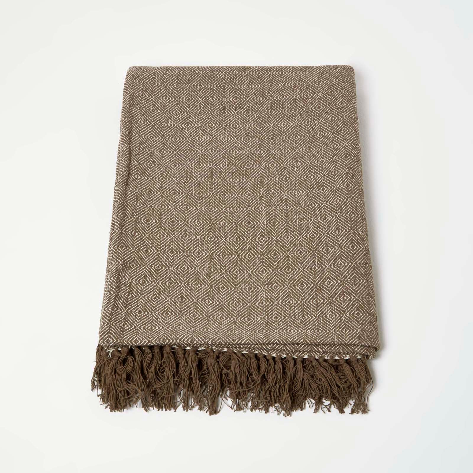 Malda Cotton Throw With Tassels | 255cm x 360cm | Brown