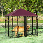 Dog Kennel With Rotating Bowl Holders, Cover, Outdoor Dog Run