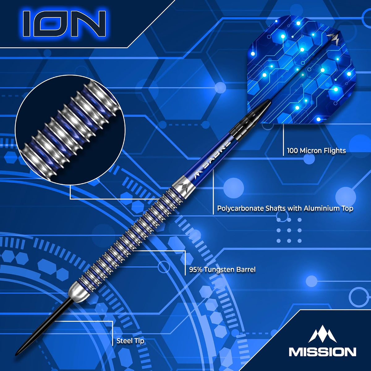 Ion Darts - Steel Tip - 95% Tungsten | 30g | Blue