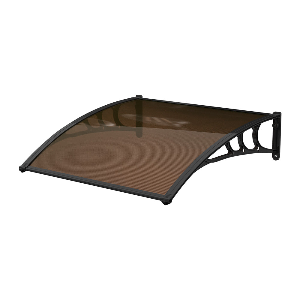 1-2.7m Curved Outdoor Door Window Awning Canopy - Transparent Brown PET Plastic Elegant Sun Rain Cover | XS | Brown