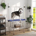 Metal Adjustable Dog Grooming Table Rubber Top 2 Safety Slings Mesh | Blue