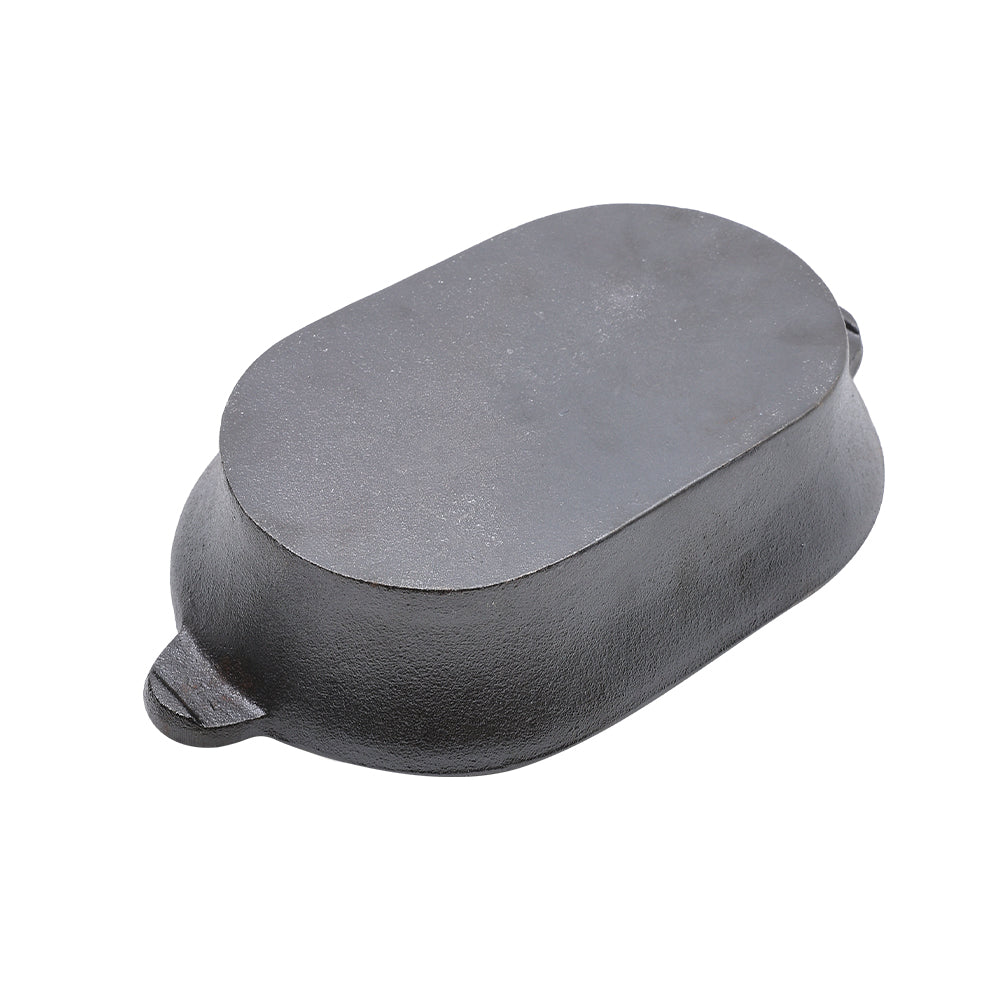 23cm W X 15cm D Black Oval Cast Iron Frying And Stewing Pot