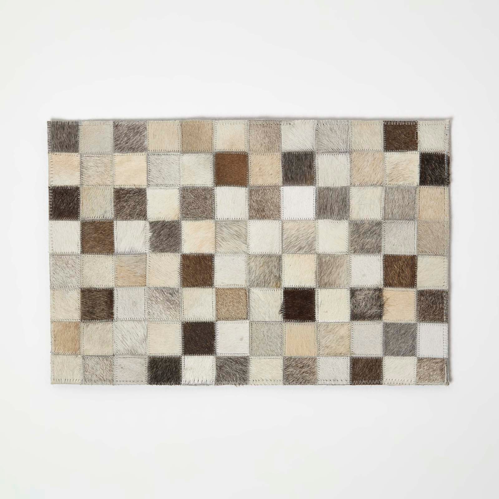 HOMESCAPES Block Check Grey Leather Placemats Set Of 4