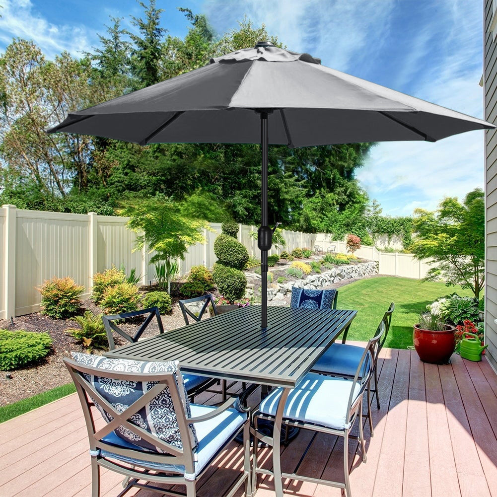 3m Garden Parasol Adjustable Tilting Parasol With Crank Handle For Outdoor Garden Patio Camping With Heavy-duty Round Base | One Size | Grey