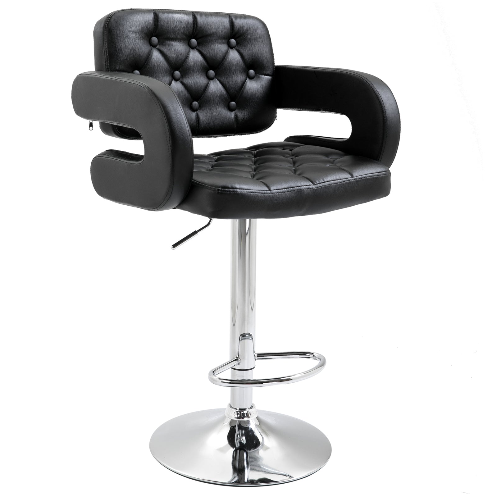 Adjustable Height Barstool Steel Pole Pu Leather | Black