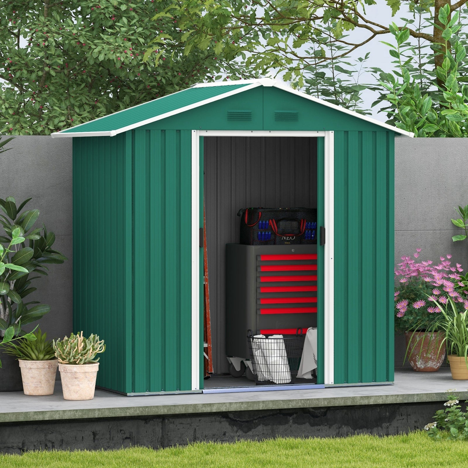 6.5ft X 3.5ft Garden Shed, Metal Shed Garden Outdoor Storage | Green