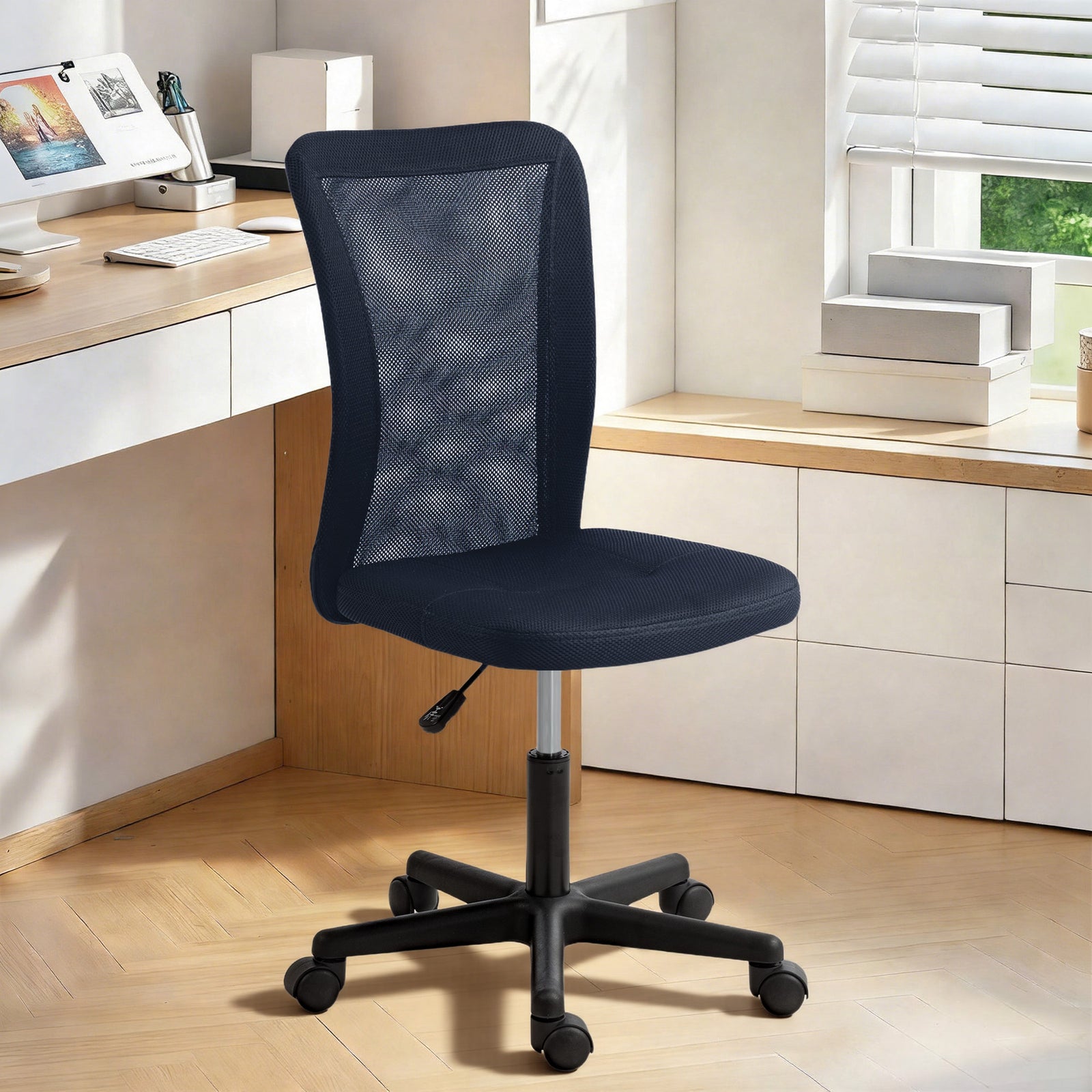 Armless Office Chair, Swivel Desk Chair W/ Adjustable Height | Dark Grey