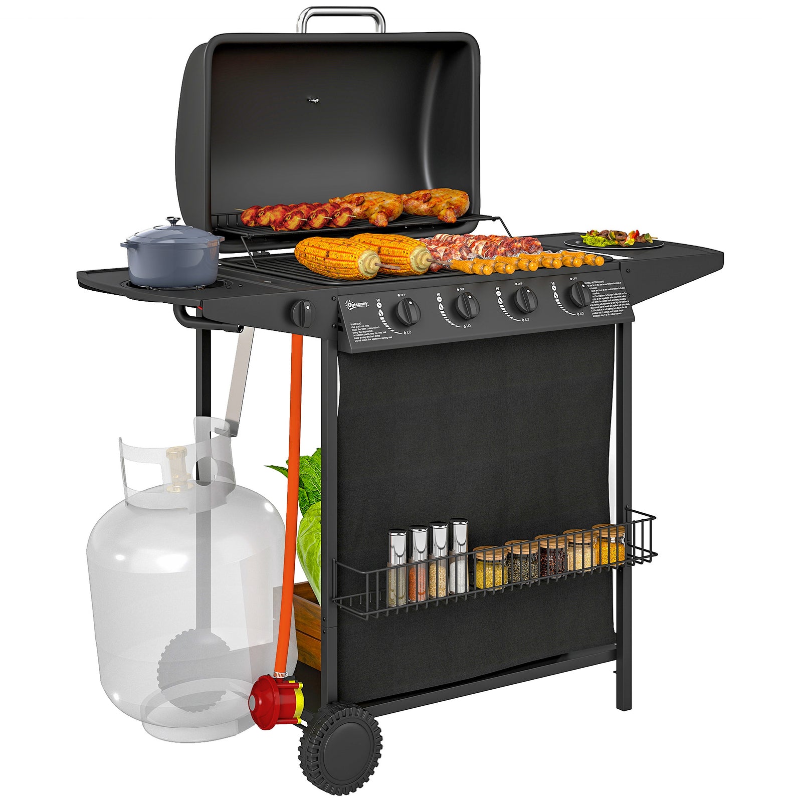 Outsunny 4+1 Burner Gas Bbq With Side Table