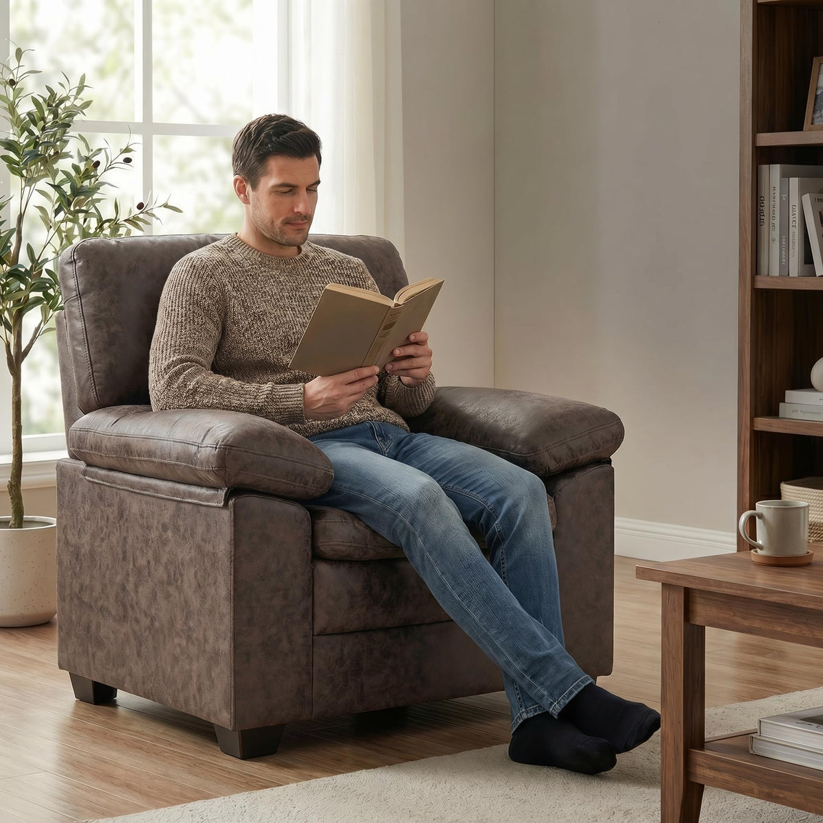 Oxford Faux Leather Sofa 1 Seater | Chocolate